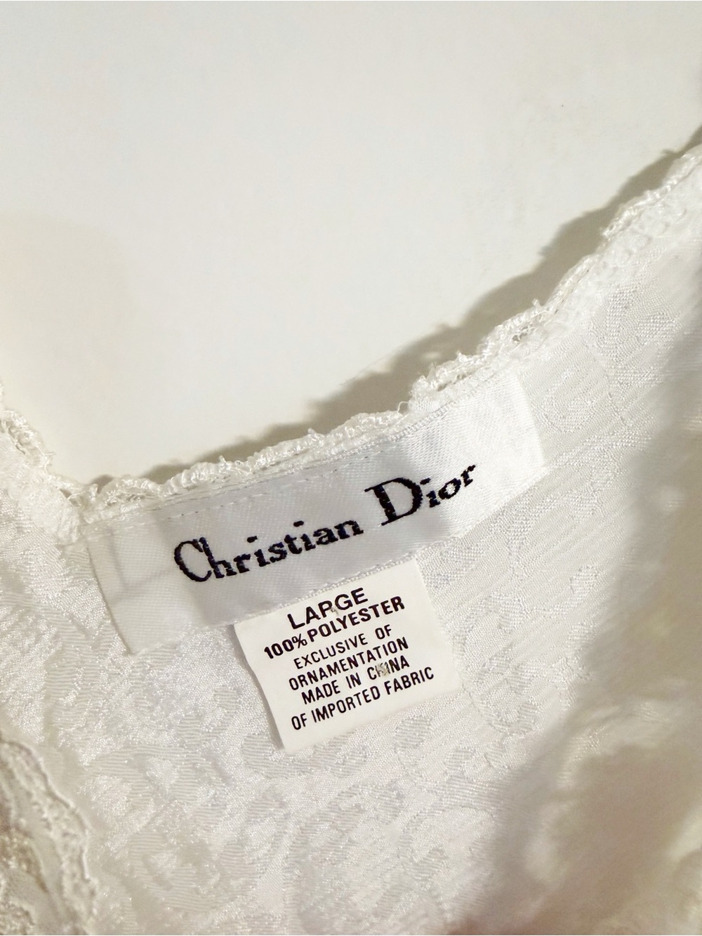 Vintage Christian Dior White Lace Trim Maxi Nightgown Dress L NWT Bloomingdales - Picture 4 of 9